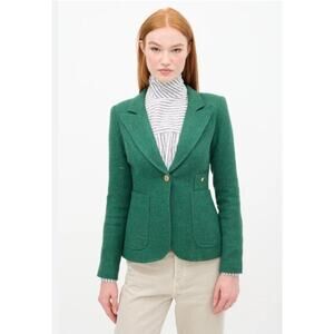 SMYTHE Sz 10 Green Duchess Wool Elbow Patch Suede Trim Jacket Blazer